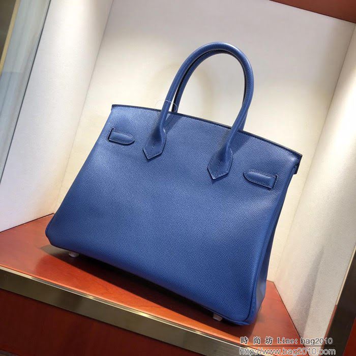 HERMES愛馬仕 鉑金包 Birkin 30cm Epsom R2 Blue Agate 瑪瑙藍 金扣 頂級工藝 全手工 蠟線縫製 時尚手提包  Ama1217